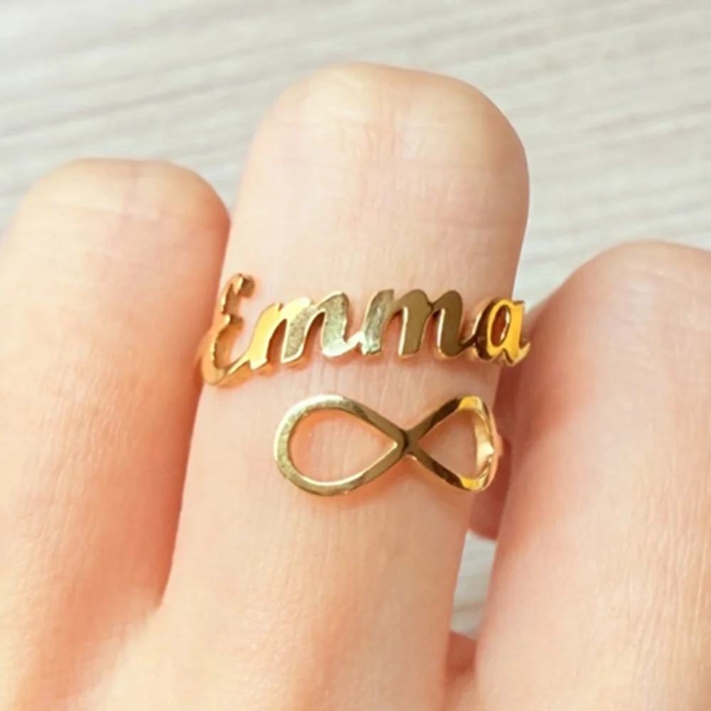 แหวนปรับขนาดได้ สแตนเลส สลักชื่อส่วนตัว แหวนอินฟินิตี้ สำหรับผู้หญิง ผู้ชาย งานแต่งงาน งานปาร์ตี้