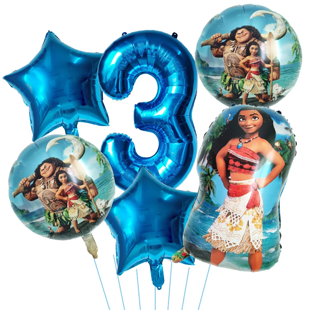 Globos de princesa Moana, decoración para fiesta de cumpleaños, juego de globos con números de 32 pulgadas, suministros para fiesta de globos de aluminio Maui para Baby Shower Moana