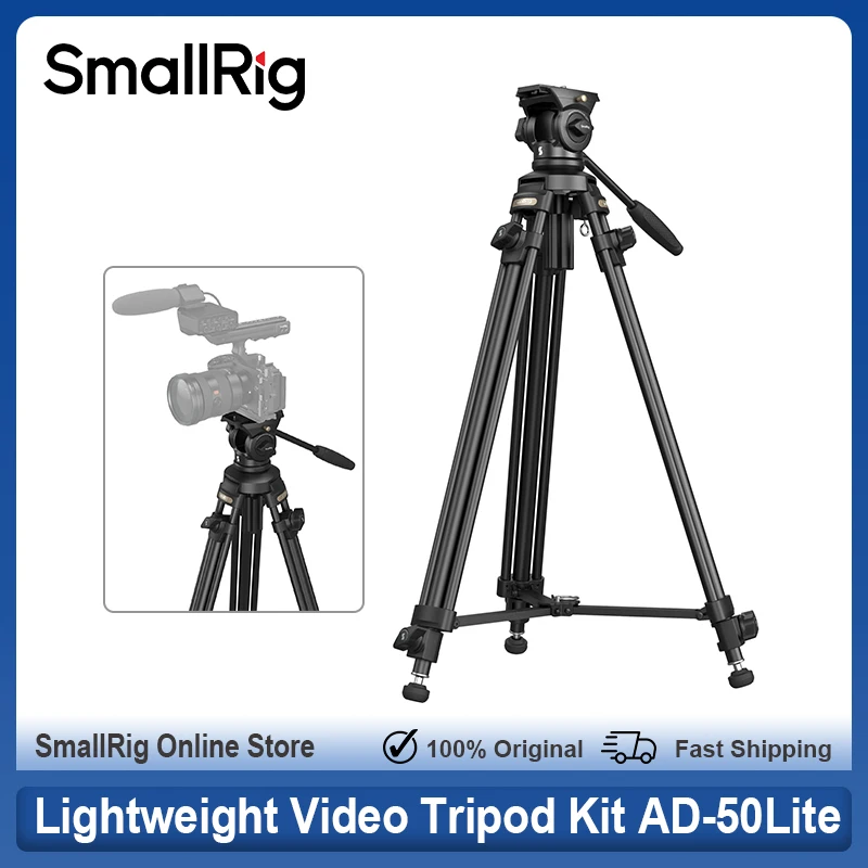 SmallRig AD-50 Lite Video Tripod Heavy Duty Tripod with 360° Fluid Head Quick Release Plate for DSLR Camera Camcorder