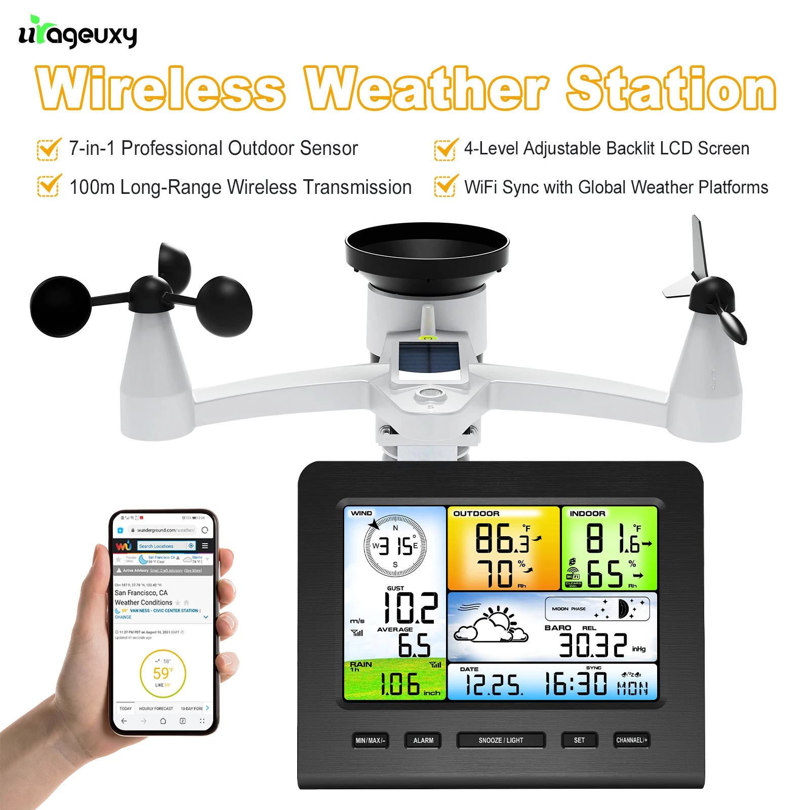 Rain Gauge Digital - Stacja pogodowa Bezprzewodowy termometr wewnętrzny/zewnętrzny Higrometr
