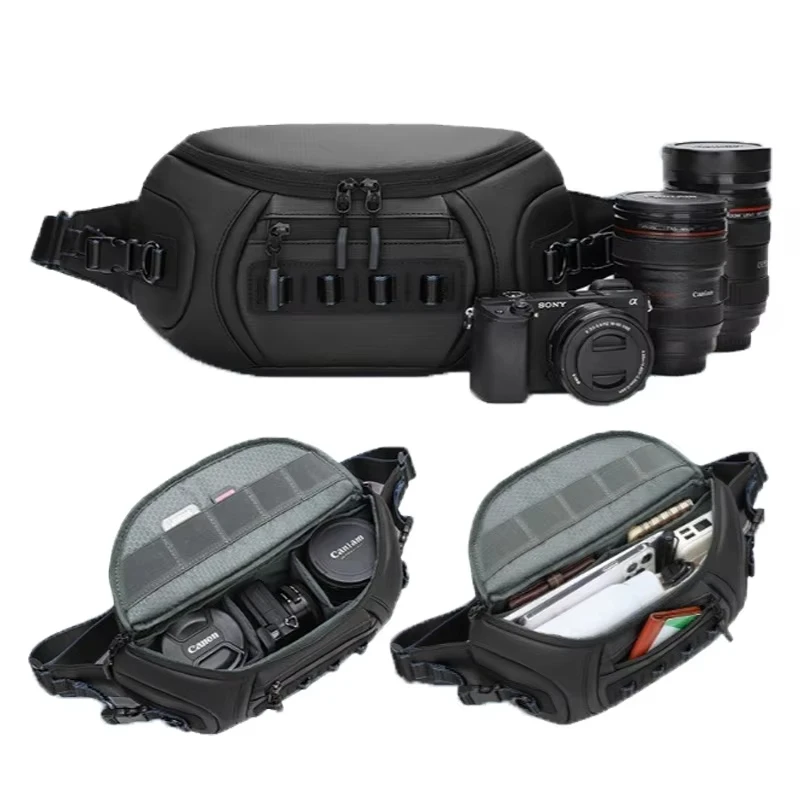 Unisex DSLR Camera Bag for Canon/Fujifilm, Water-Resistant Oxford Protective Bag Carries 1 Camera 2 Lenses with Strap