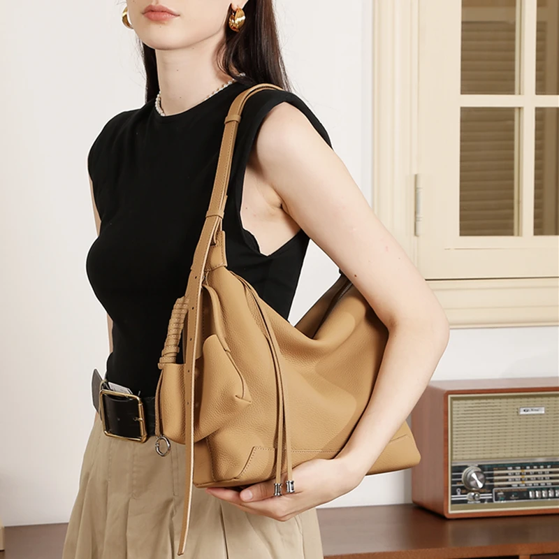 HIFASHION Genuine Cowhide Leather Hobo Bag Women Soft Half Moon Underarm Shoulder Purses Elegant Commuting Crossbody Handbags