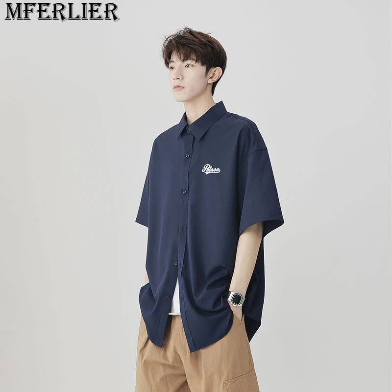 

Spring/Summer Men's Shirts Japanese Solid Cotton Casual Short Sleeve Top Fashion Brand Men's Loose Breathable Street Large Shirt