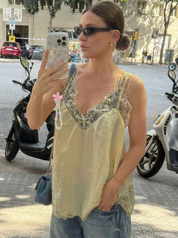Trendix Hollow Out Lace Tank Top For Women Fashion V Neck Loose Sleeveless Camisole Boho Sexy Backless Beach Vacation Vest 2025
