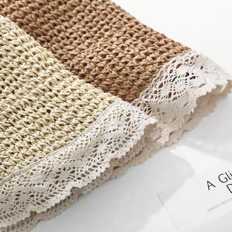 Chapeau de plage en dentelle pour femmes, mode d'été, bord de mer, vacances, protection solaire, chapeau de paille, Shopping, casquette de pêcheur pliable