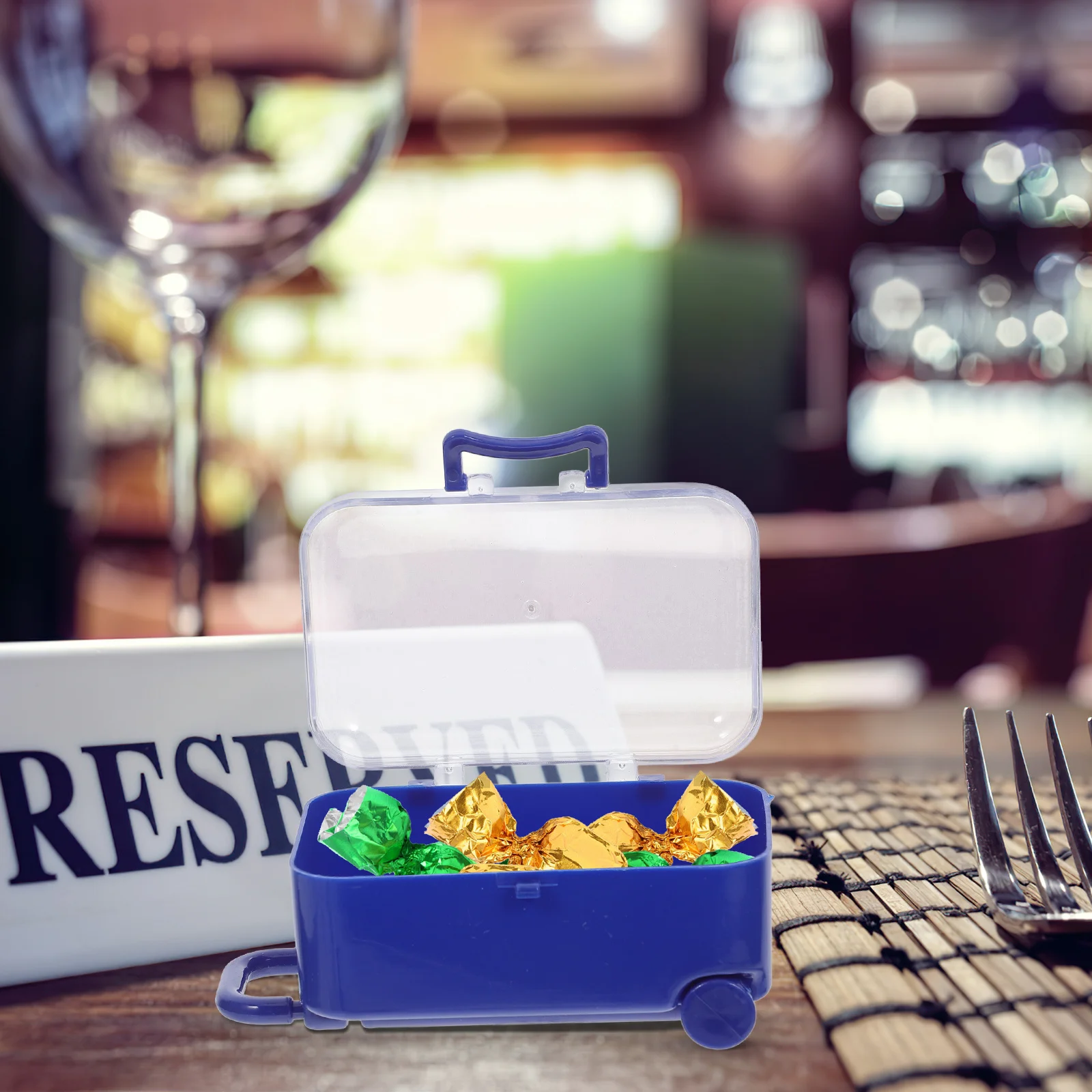 

12Pcs Dark Blue Mini Suitcase Candy Box Rolling Trolley Luggage Favor Box Wedding Birthday Shower Miniature Suitcase