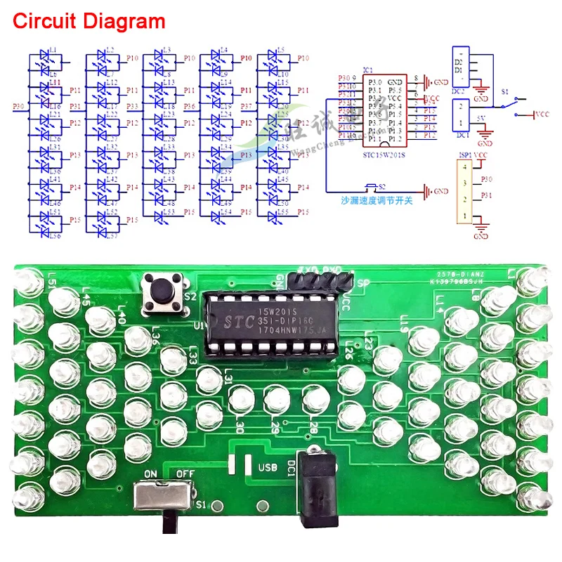 5V Electronic Hourglass DIY Kit Funny Electric Production Kits Precise With LED Lamps single chip Layer PCB Board 84*40mm