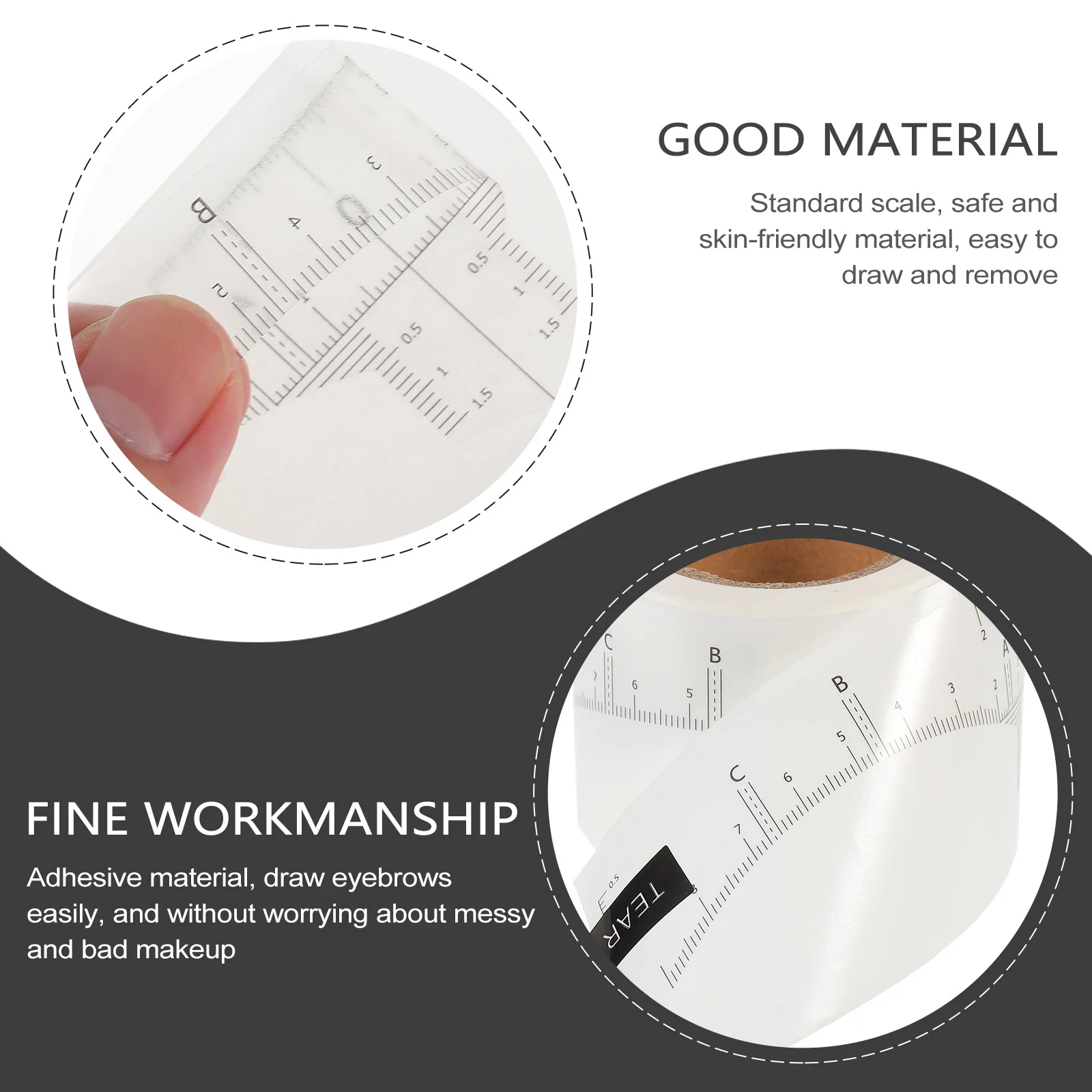 สติกเกอร์วัดคิ้วแบบใช้แล้วทิ้ง สีขาว 1 ม้วน 1 ชิ้น พร้อมสเกลมาตรฐาน เครื่องมือวัดคิ้วแบบมีกาว สำหรับผู้หญิง อุปกรณ์แต่งหน้า สักคิ้ว