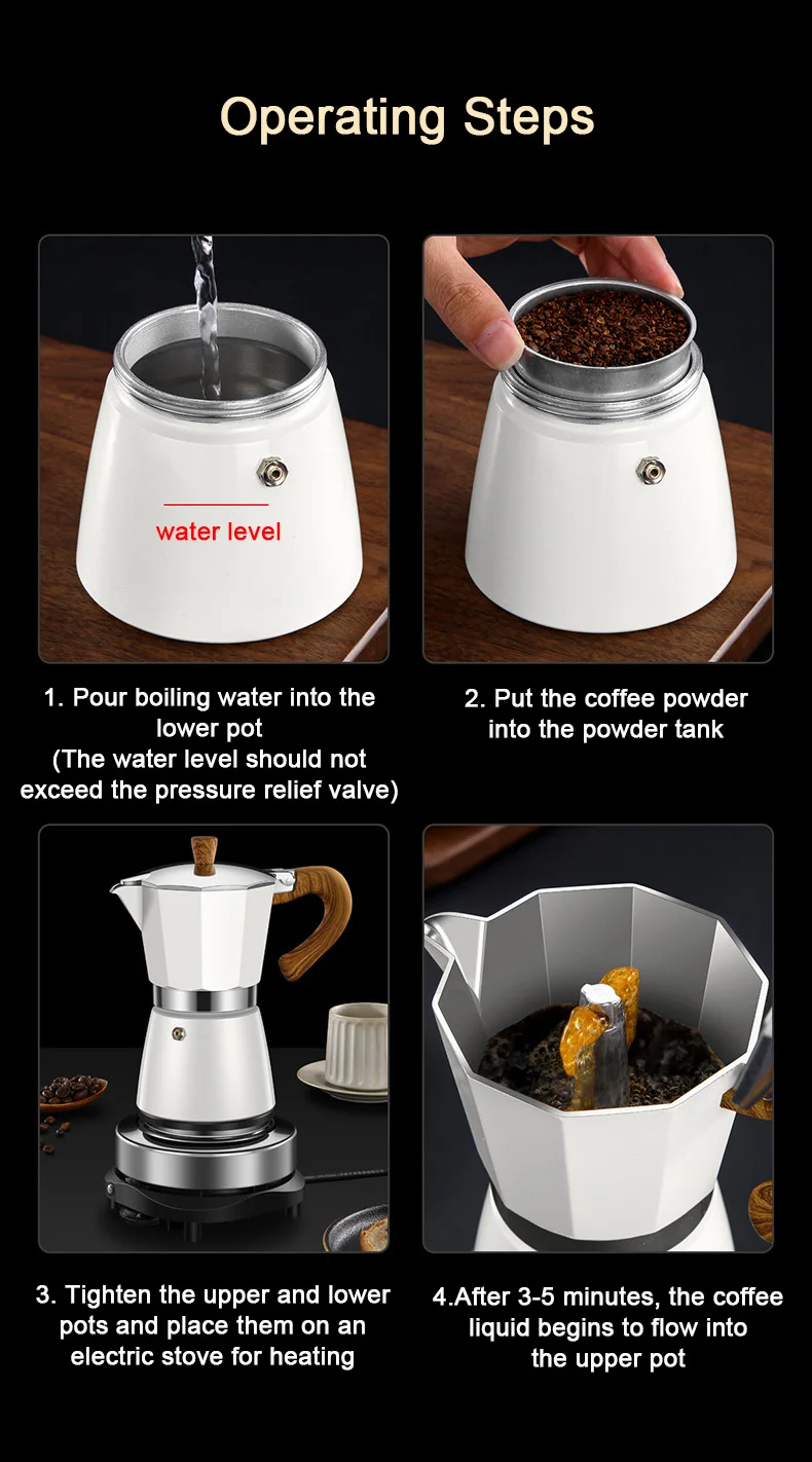 110V/220V Vintage Wooden Handle Espresso Maker Moka Pot 300ml With