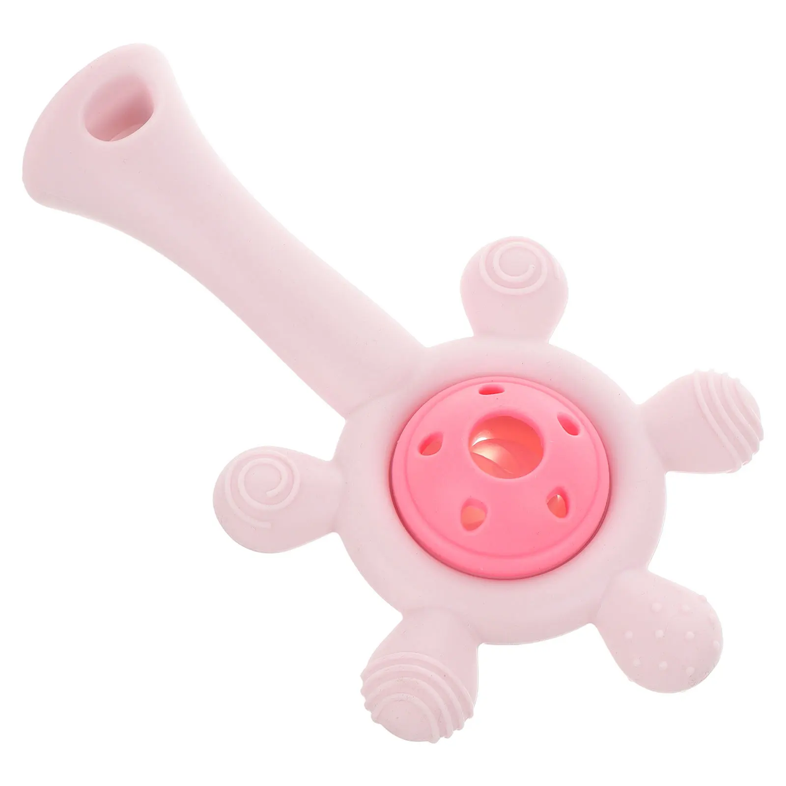 ยางกัดซิลิโคนรูปชิงช้าสวรรค์สีชมพู สำหรับบรรเทาอาการคันเหงือก ของเล่นเขย่ามือสำหรับเด็กทารก ช่วยพัฒนาการนอนหลับ ของเล่นเด็กกัดเล่น