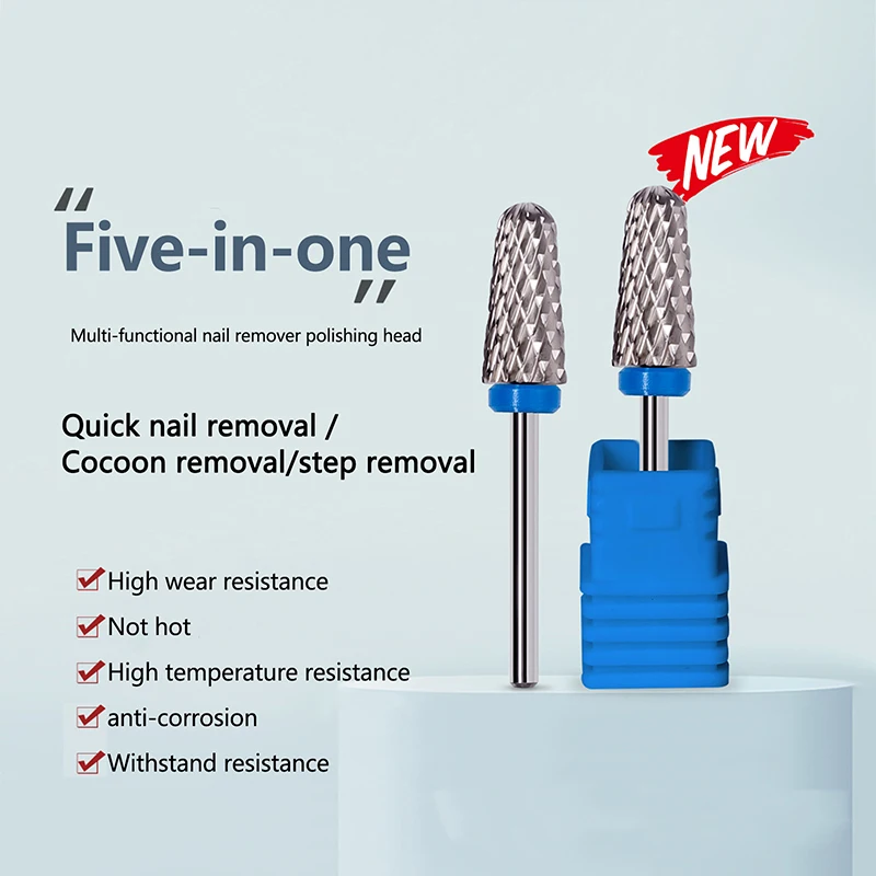 New 5 In 1 Multifunctional Conical Tungsten Steel Nail Drill Bits Remove Uv Gel Manicure Tool Accessory For Salon & Home