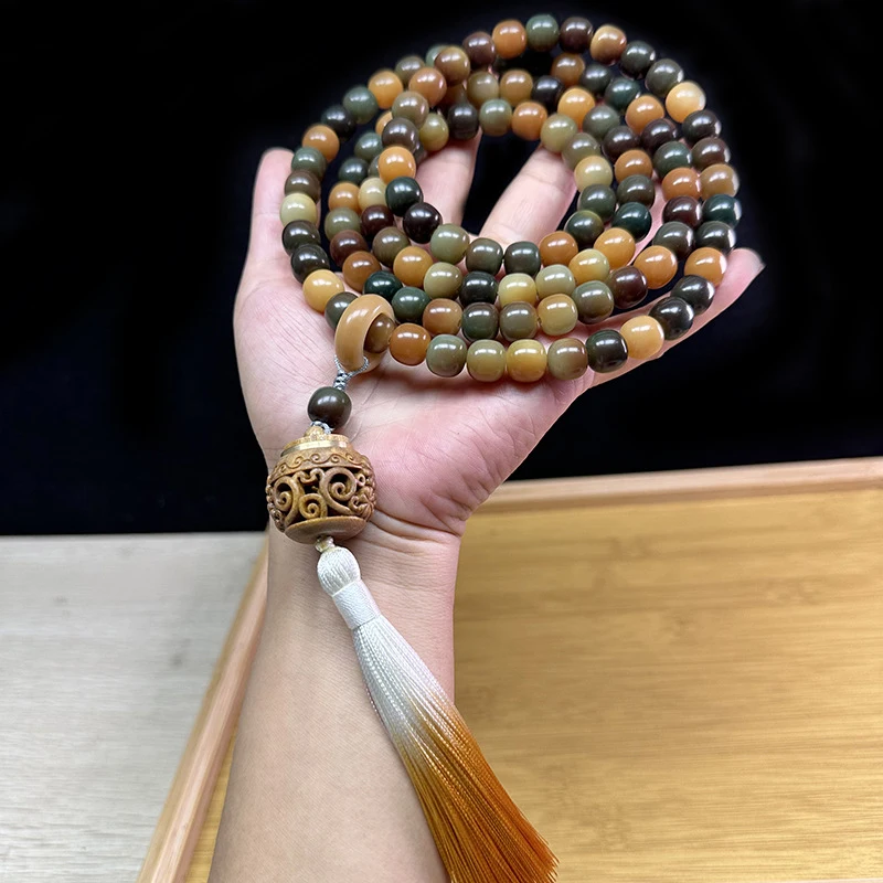 Bodhi Root Buddhist Bead Necklace 108 Beads, with Loop and Incense Burner, Handheld Version