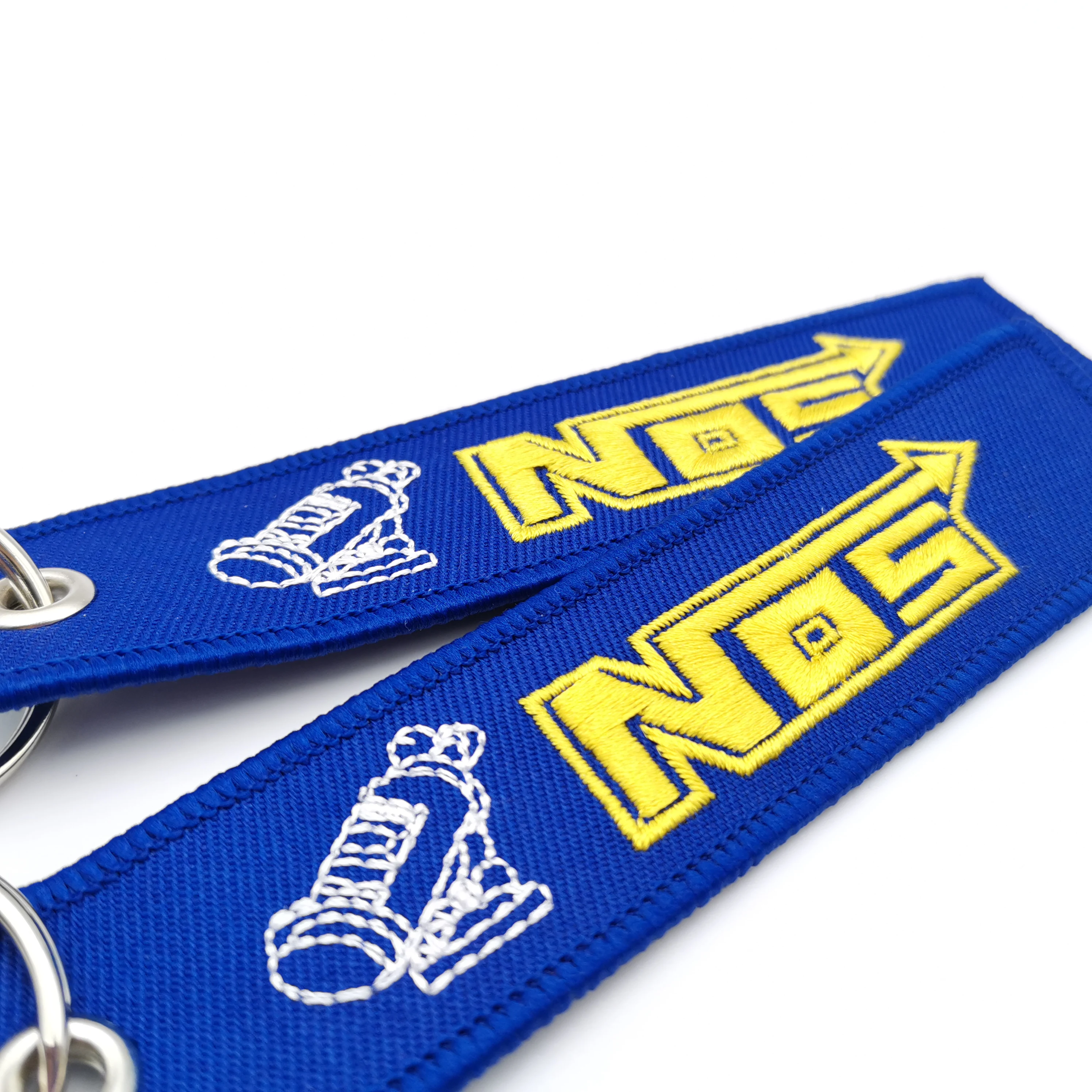 JDM Style NOS Car Keychain Embroidered Nylon Lanyard Keyring Ribbon Embroidered Keychain With Metal Car Motorcycle Accessories