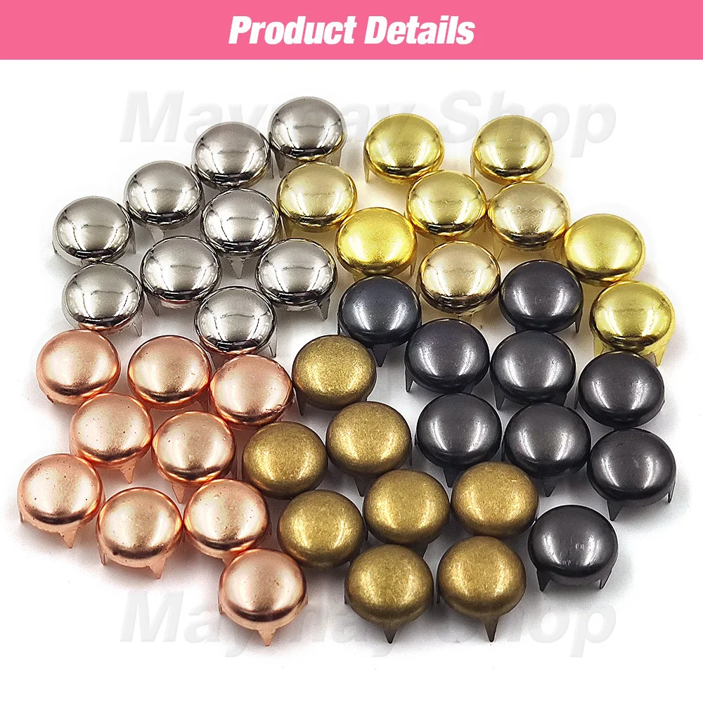 100Pcs 6-12mm Four Claw Rivets Round Spike Studs Pyramid Rivets For Leathercraft Clothes Shoes Bags Belt Punk DIY 4 Claw