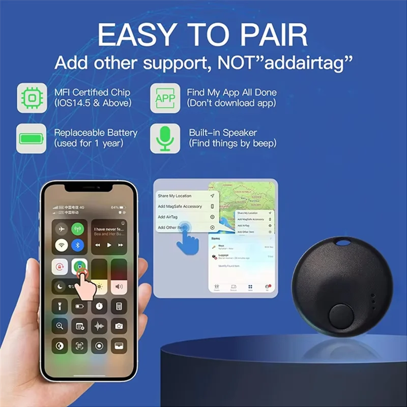 جهاز تعقب الأمتعة اللاسلكي ABSQ-Mini Smart N Tag يعمل مع Find My، جهاز تحديد موقع العناصر للمفتاح والأمتعة وحقيبة الظهر