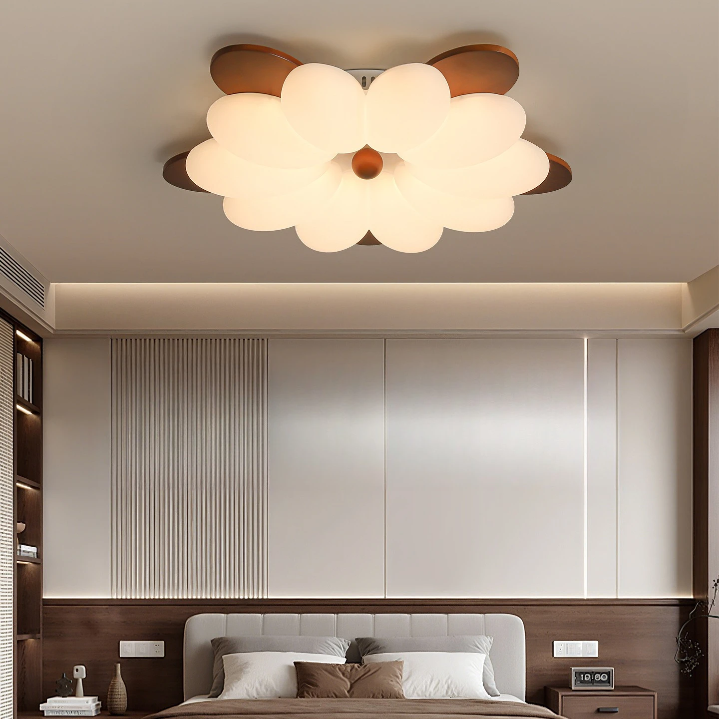 مصباح سقف غرفة النوم، مصباح من الخشب الصلب القديم، زهور، حماية للعين