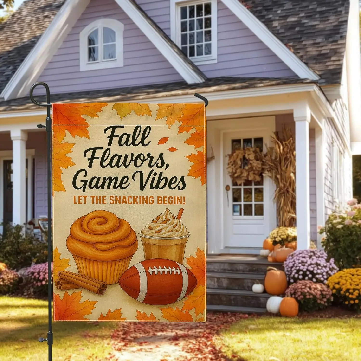 Autumn Flavors Game Garden Flag, Orange Maple Leaves Treats Outdoor Decor Banner, Double Sided Burlap Yard Flag for Fall Fes yyi