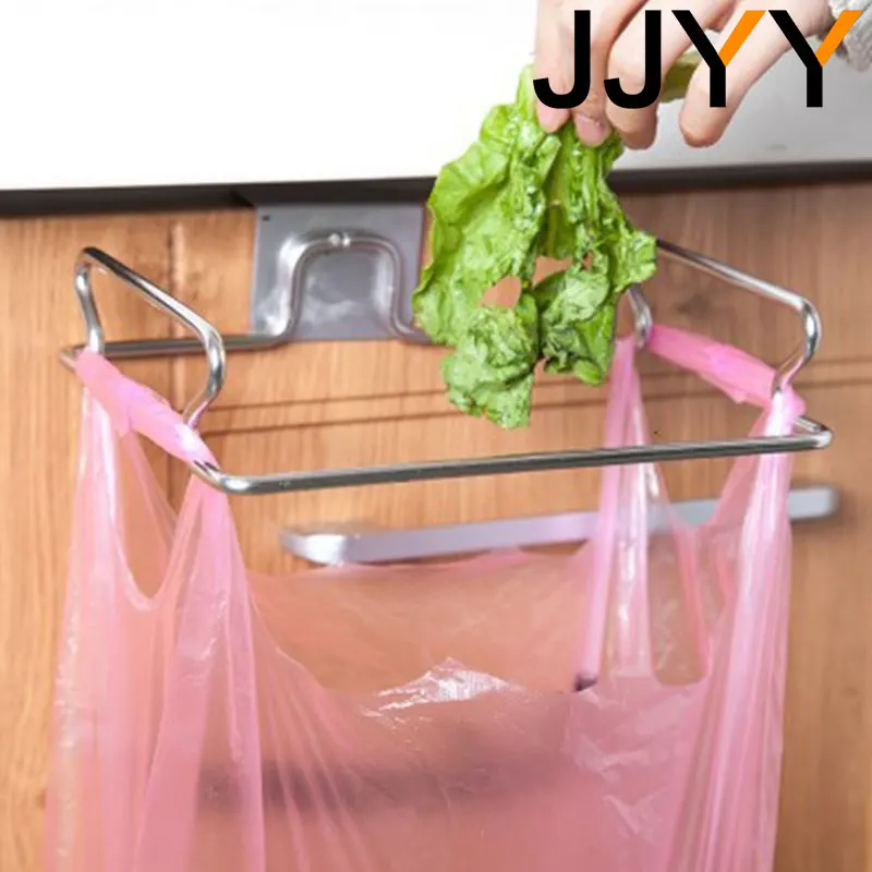 JJYY Kitchen Trash Rack Cabinet Door Garbage Bags Holder Stainless Steel Closet Garbage Storage Holder