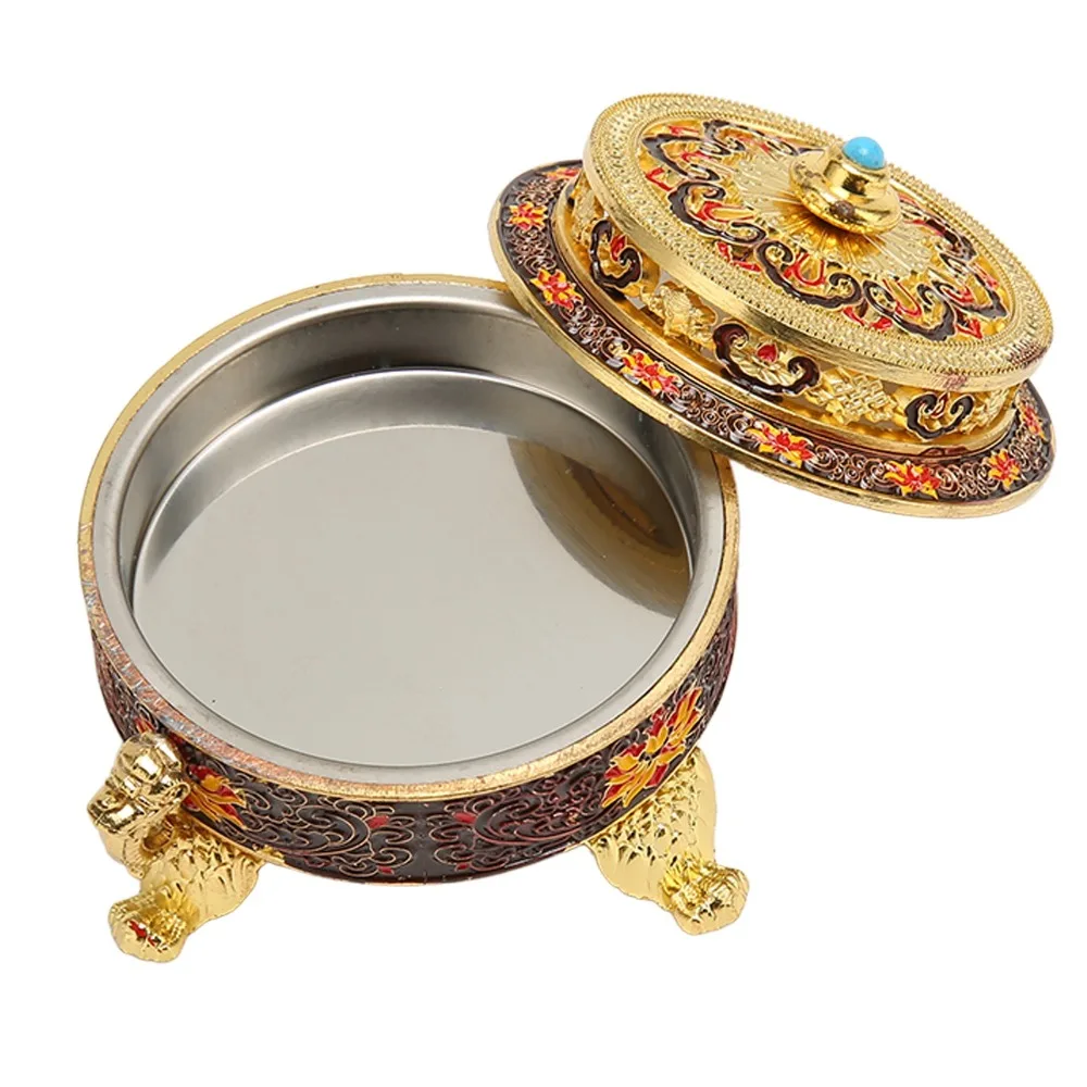 3pcs Alloy Incense Burner With Lid Colored Enamel Antique Polished Brass Incense Burner Painted Finish Trinket Incense Burner