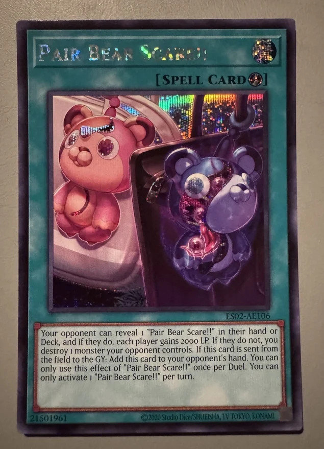Yugioh KONAMI Duel Monsters ES02-AE106 Pair Bear Scare!! Секретная редкая азиатская английская коллекционная карта в идеальном состоянии