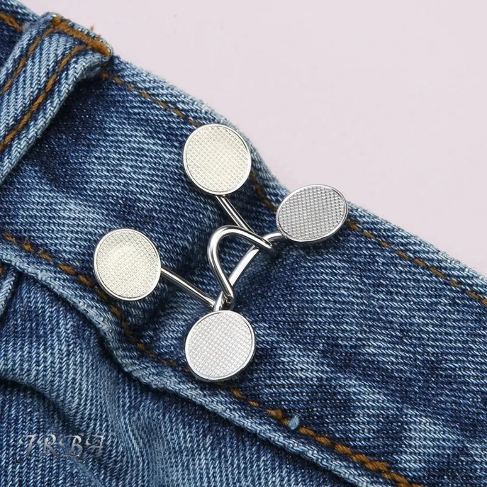 2pcs Adjustable Metal Jeans Waist Buckle Set Nail-Free Snaps Fastener Detachable Button Household Waist Tightener