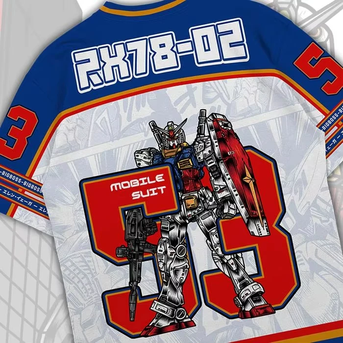 Gundam RX78 Anime Mecha Y2k Korean Style Kpop Baseball Hockey T-shirt 53 Jersey Fashion Streetwear Anime Daily Unisex Tops Tees view 2
