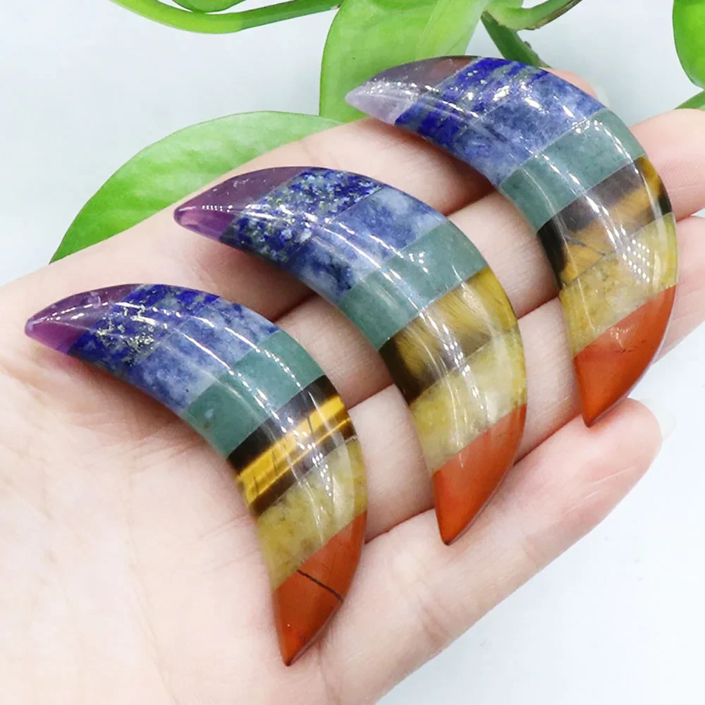 

7 Chakra Crystal Thumb Worry Stone Moon Shape Stones Polished Pocket Palm Stone for Anxiety Meditation Reiki Healing Balancing