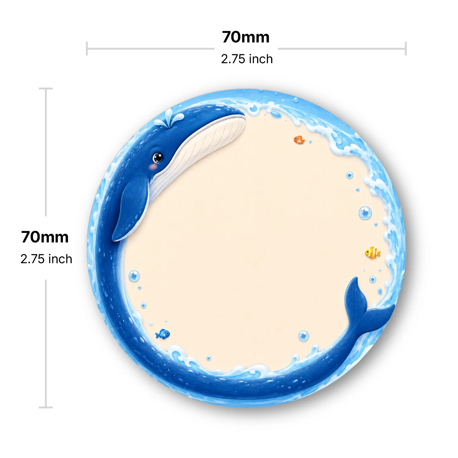 2PCS Blue Whale Round Sticky Notes 100 Sheets Ocean Wave Cute Fish Memo Pads Writing Reminder Notes Office School Stationery