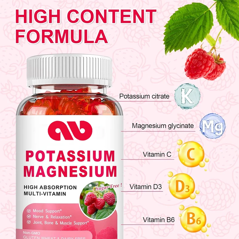 

Potassium magnesium supplement gummies for bone and muscle relaxation, emotional and energy support