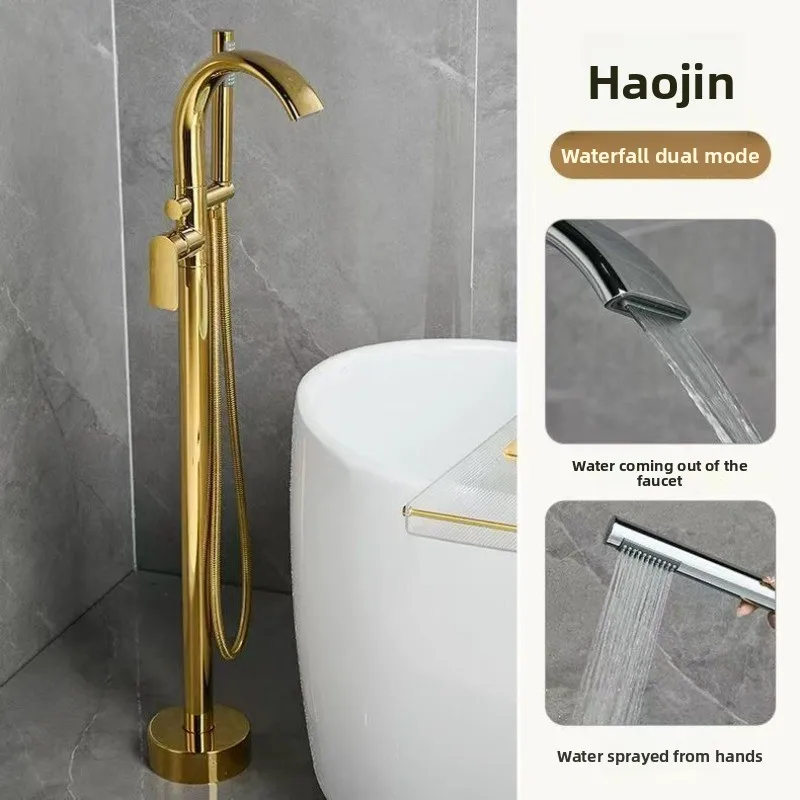 مجموعة صنبور خلاط حوض الاستحمام النحاسي القائم على الأرض مع رأس دش محمول بالماء الساخن البارد #1