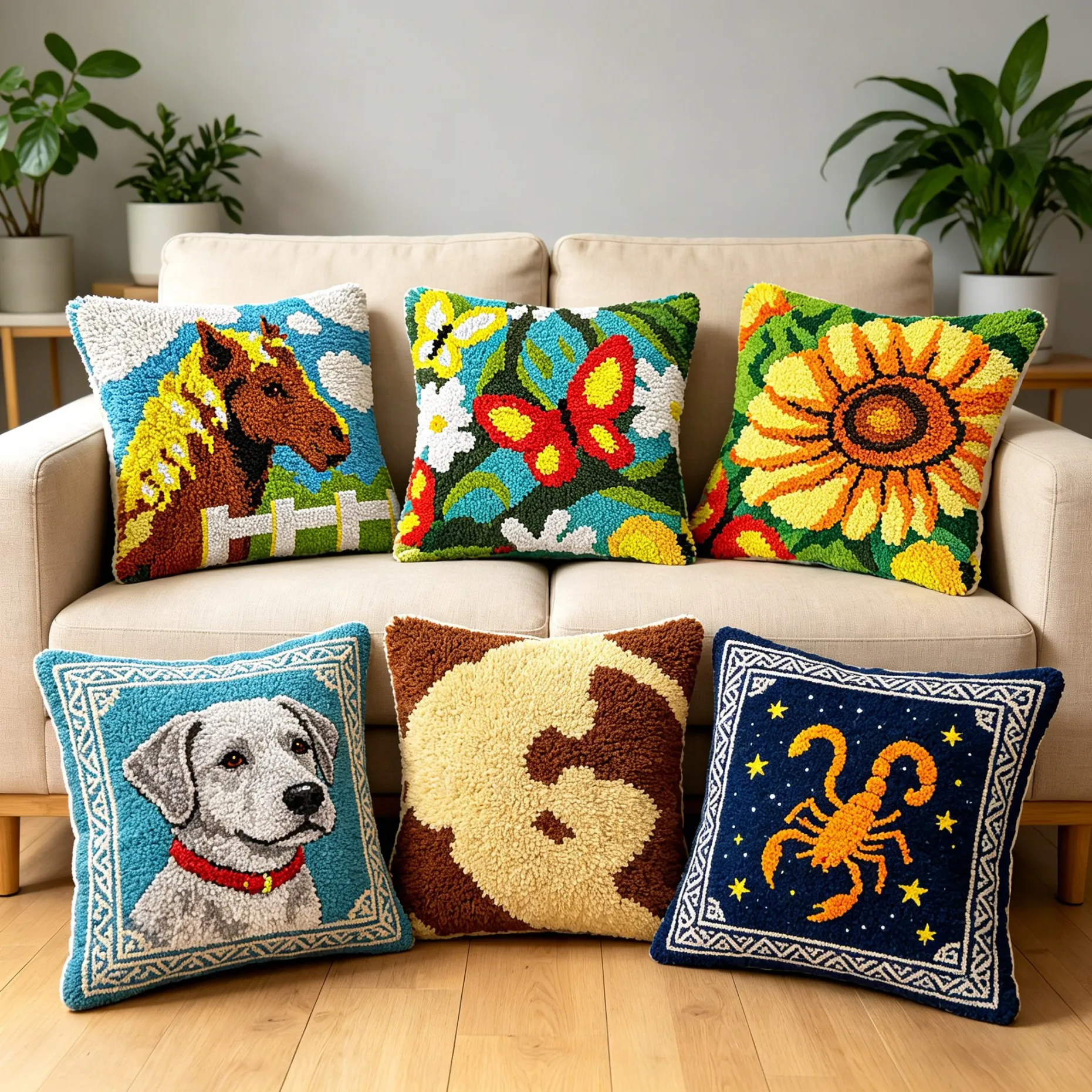 latch hook kits pillow Cushion Animals Embroidery Pillow Case Knot Package Set for Needlework Outdoor Pattern Christmas Gifts