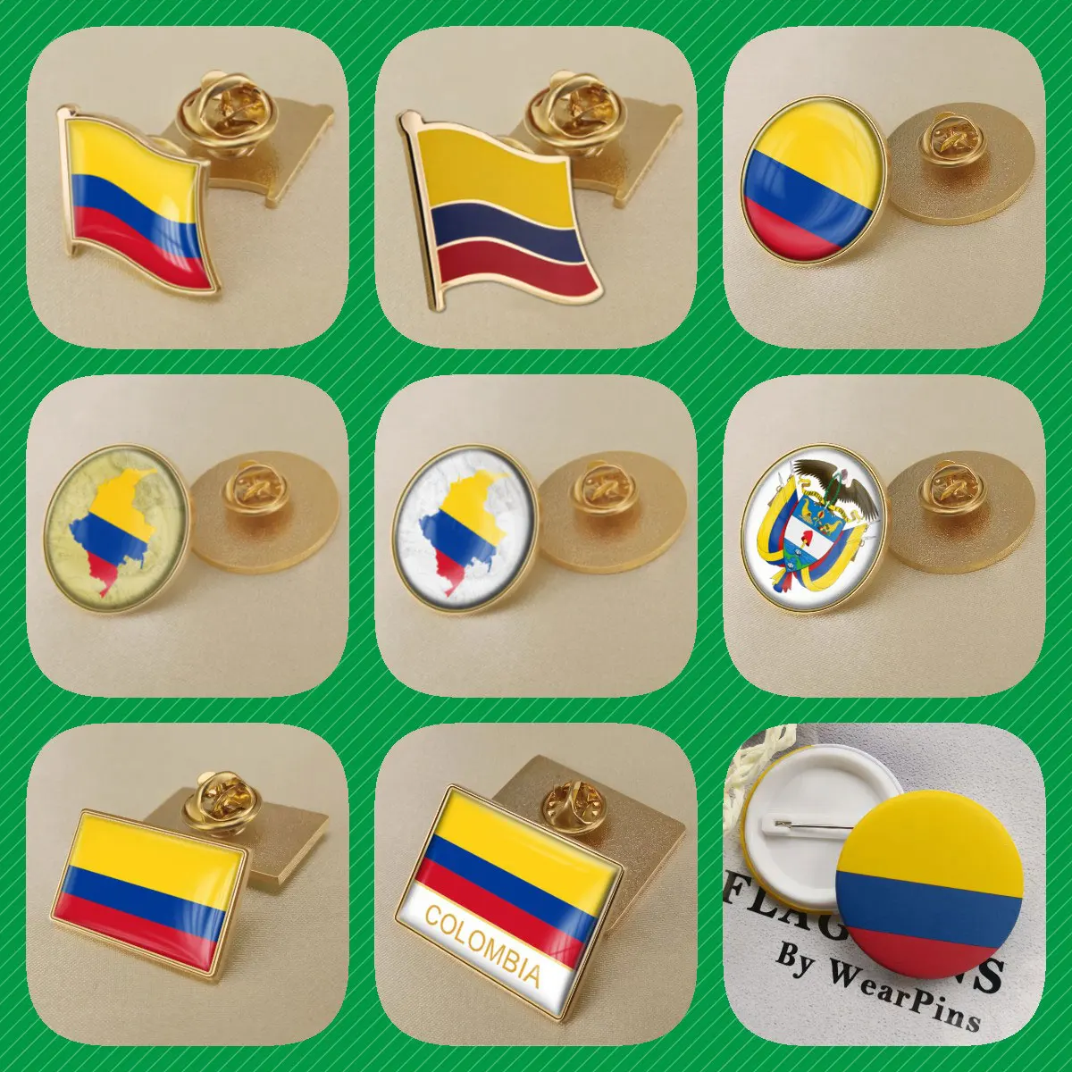 Colombia Colombian Map Flag National Emblem National Flower Brooches Badges Lapel Pins