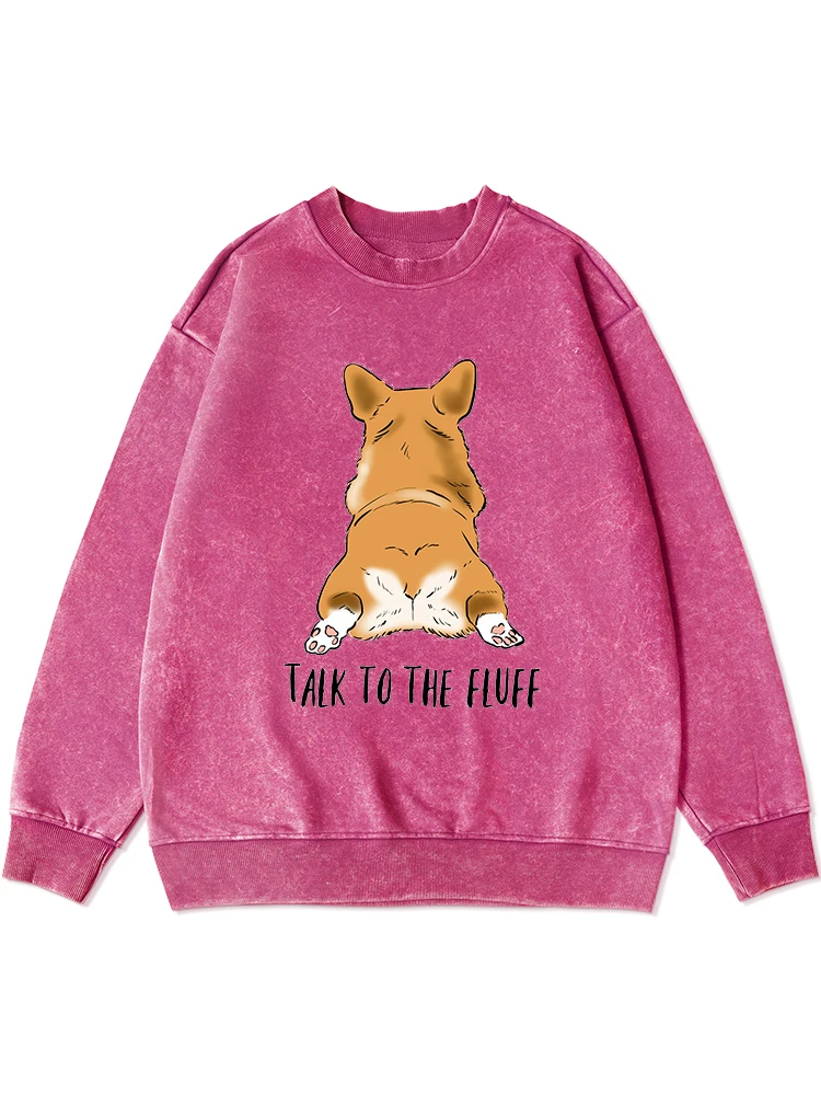 

Talk To The Fluff Kawaii Corgi Printing Female Washed Distressed Hoodie Simple Casual Cotton Sportswears Autumn Warm Sweatshirt