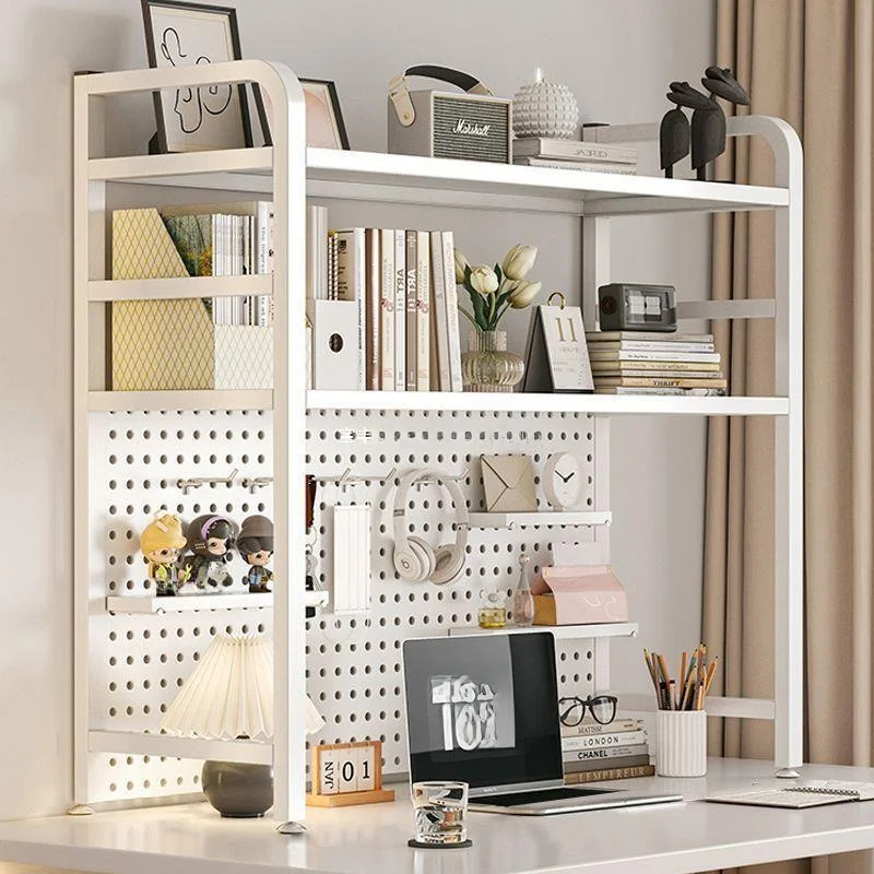 multi-layer-iron-art-desktop-organizer-bookshelf-computer-desk-dust-cover-carriage-cage-hole-board-storage-solution