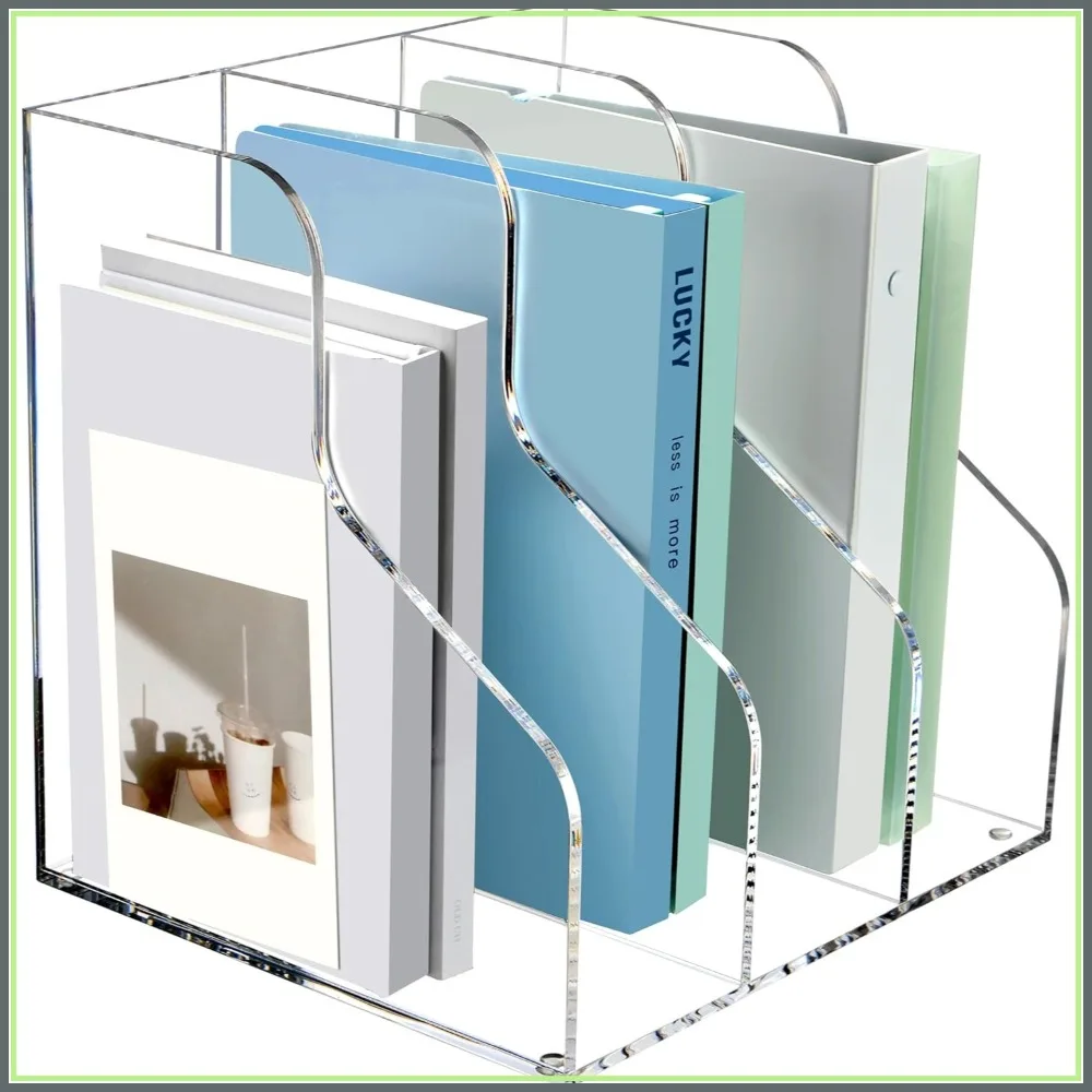 

3 Slots Acrylic Magazine Holder, Desktop File Sorter Organizer Rack, Clear Bookshelf for Office Workspace