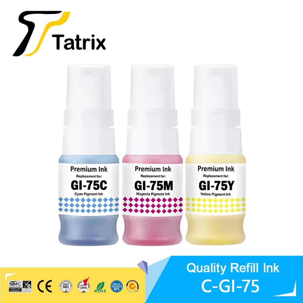 Tatrix GI 75 GI75 GI-75 Premium Ink Compatible Color Water Based Bottle Refill Ink for Canon MAXIFY GX1070 GX2070 Printer