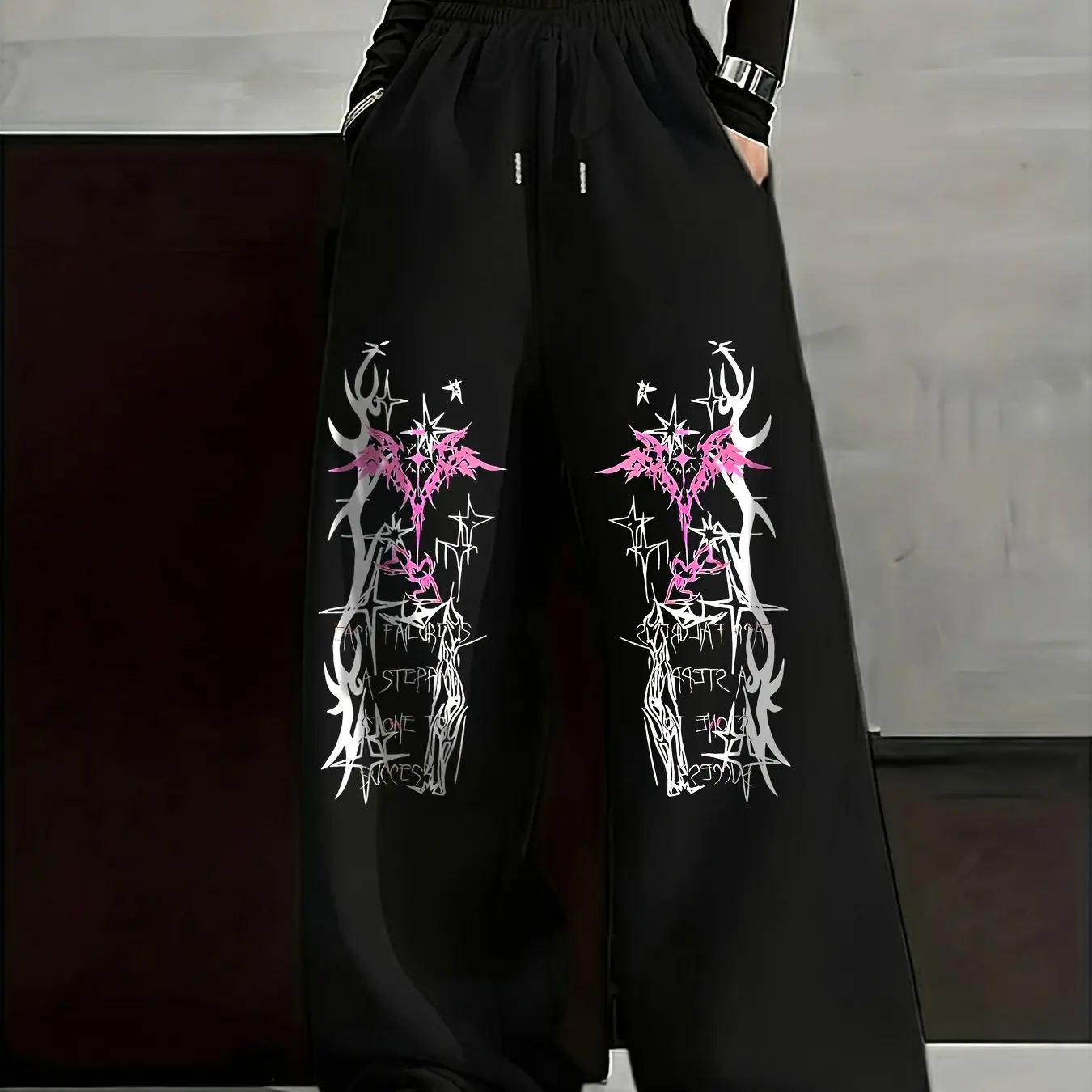 

Cyberpunk Pink and White Totem Pattern Printed Pants for Men and Women, Casual Sports Straight Pants