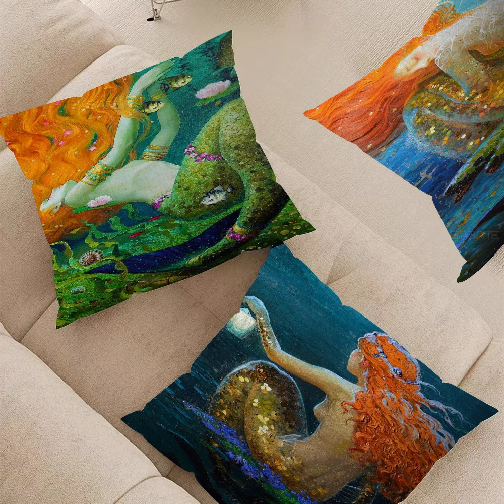 Victor Mermaid Art Decorative Room Aesthetics Pillow Case Home Decor Bedroom Sofa Bed Couch Pillow Cover 45x45