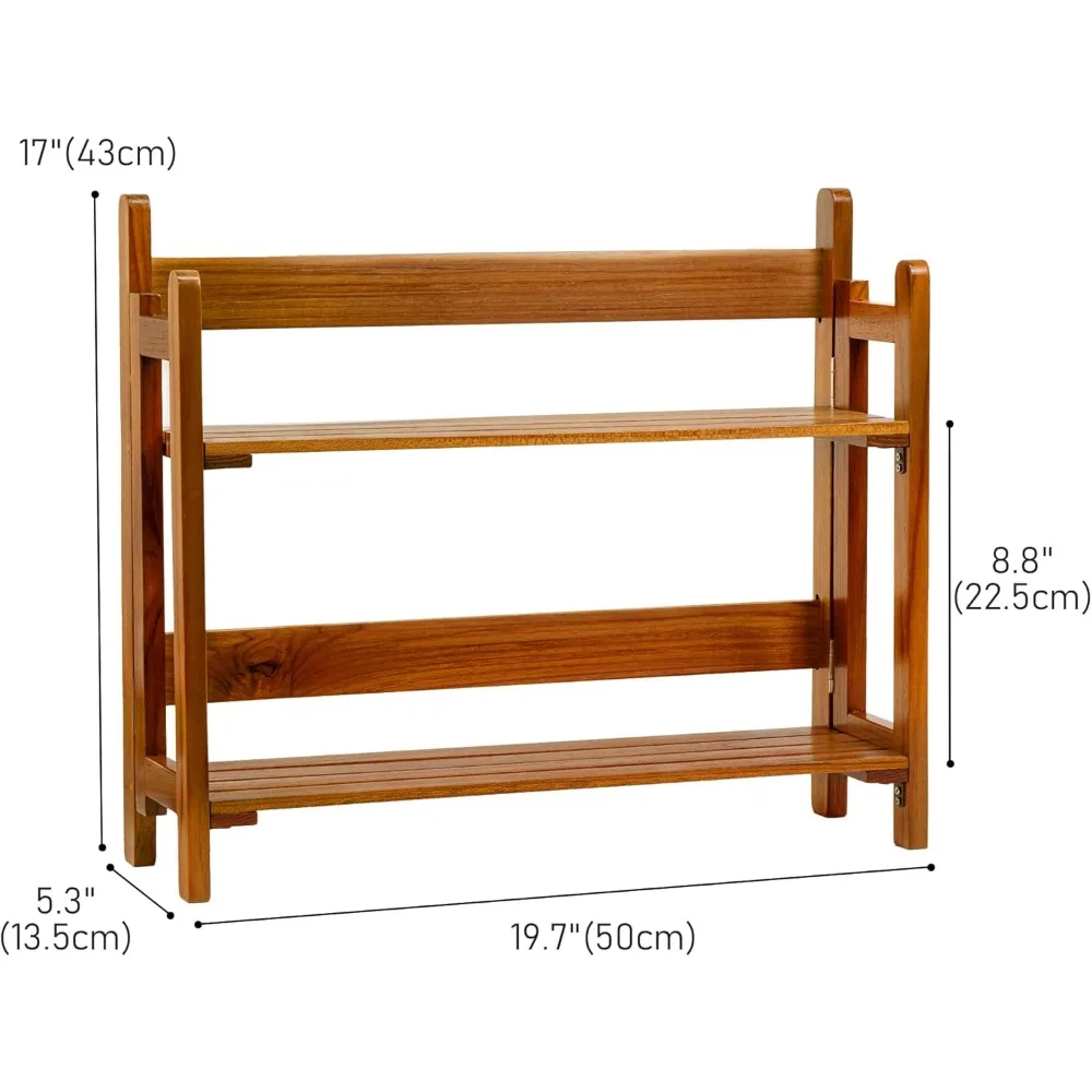 Rak Dinding Kayu Jati untuk Kamar Mandi, Rak Kayu Lipat, 2 Rak