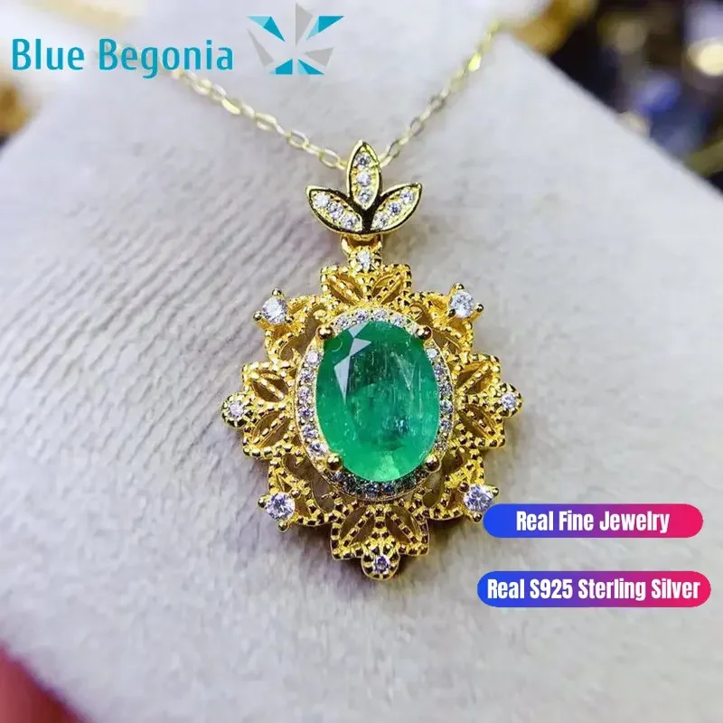 925 Sterling Silver Emerald Pendant Fine Jewelry Luxury Jewelry Designer Engagement Necklaces for Women 7*9mm Gemstone