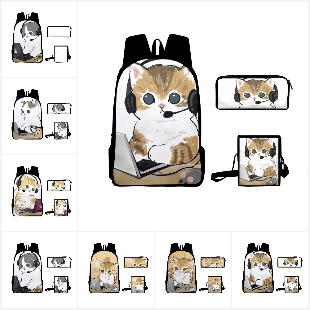 

3D Anime Cartoon Cats Backpack Schoolbag Boys Girls Notebook Backpack Shoulder Bag Pencil Case 3psc/set Cute Cat School Bag