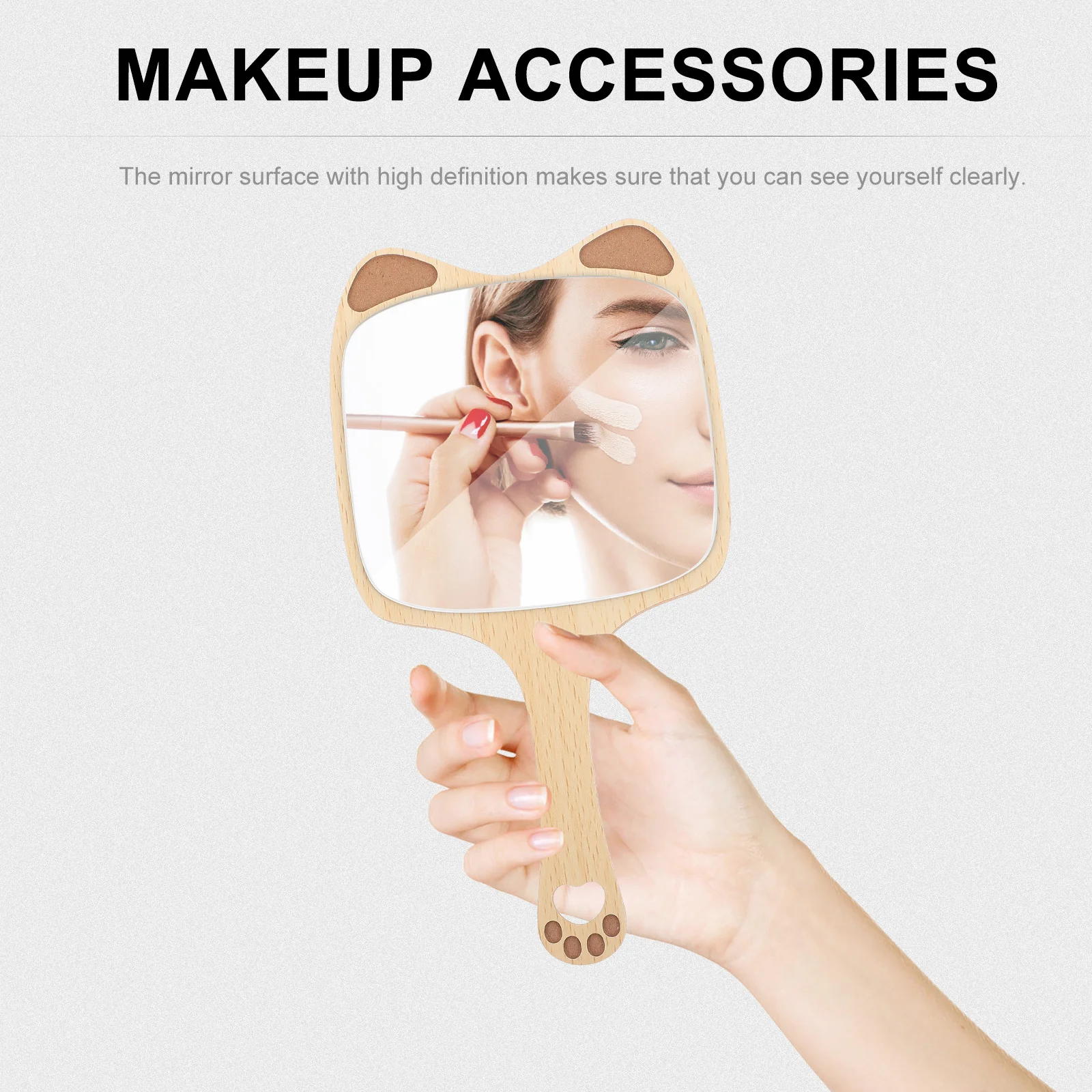 กระจกแต่งหน้าแบบพกพา ด้ามจับไม้ ดีไซน์สร้างสรรค์ ใช้งานสะดวกสำหรับการแต่งหน้า