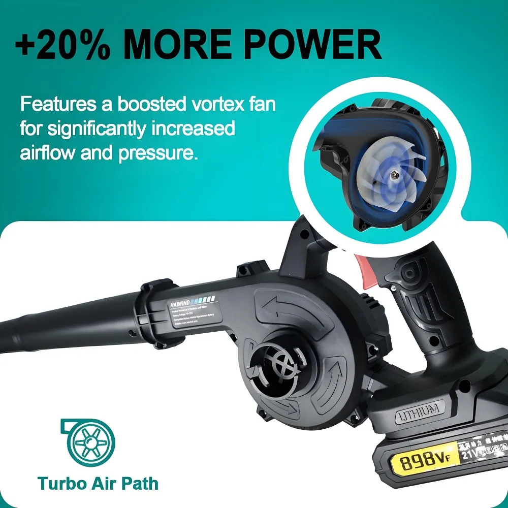 Soplador de aire y aspiradora inalámbricos 2 en 1 con batería de litio de 18 V, colector de hojas y polvo para limpieza de automóviles, computadoras y jardines