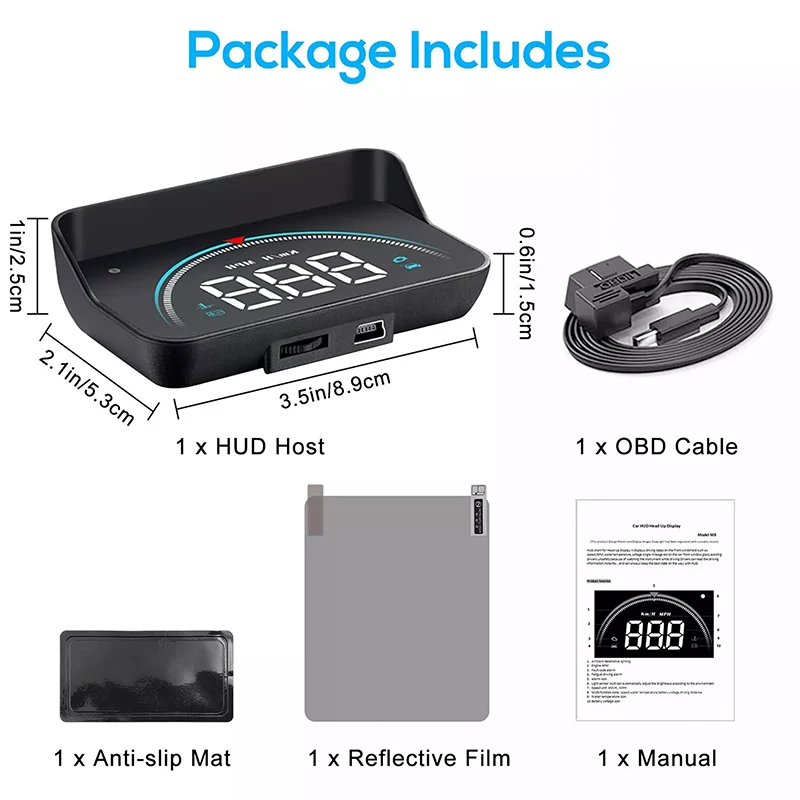 M8 Car HUD Head Up Display OBD2 Overspeed Warning Auto Electronic Water Temperature LED Digital Projector Windshield▪