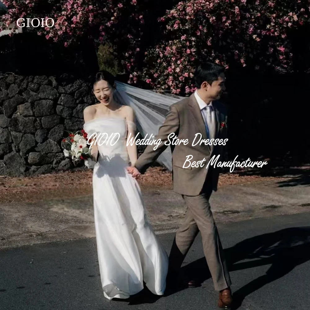 

Gioio Elegant One Shoulder Korea Wedding Dress Memraid Satin Wedding Photos Shoot Dress Customized Corset Organza Bridal Gown