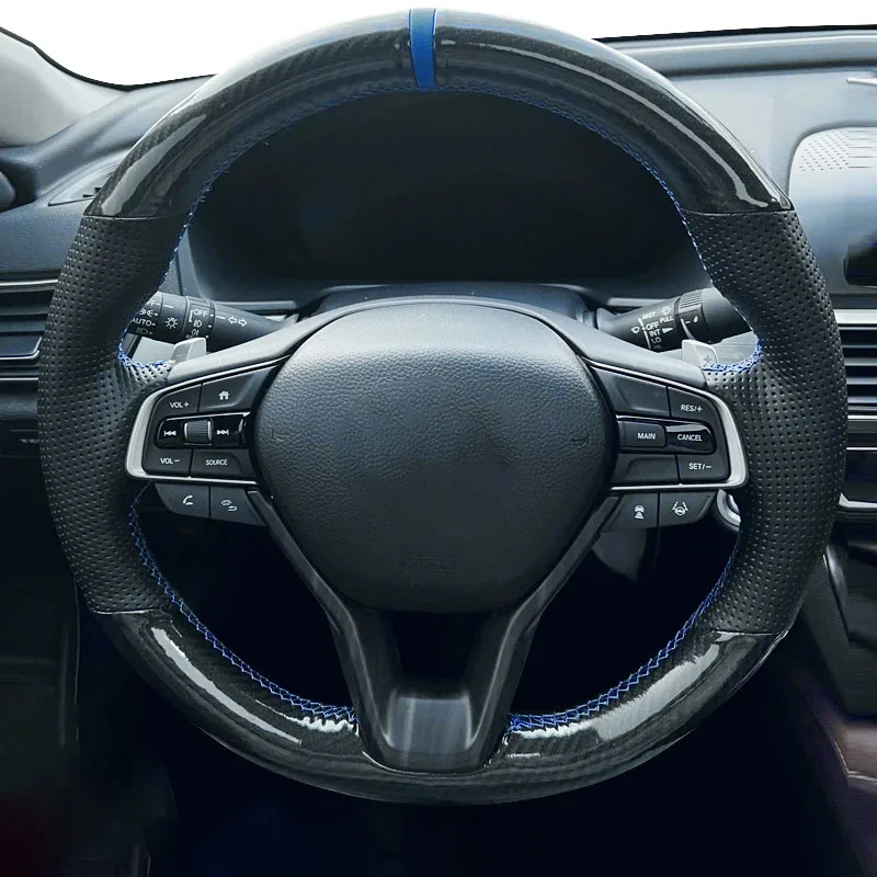 

DIY Hand-Stitched Black carbon fiber Genuine Leather Car Steering Wheel Cover For Honda Accord 10 2018 2019 Insight 2019