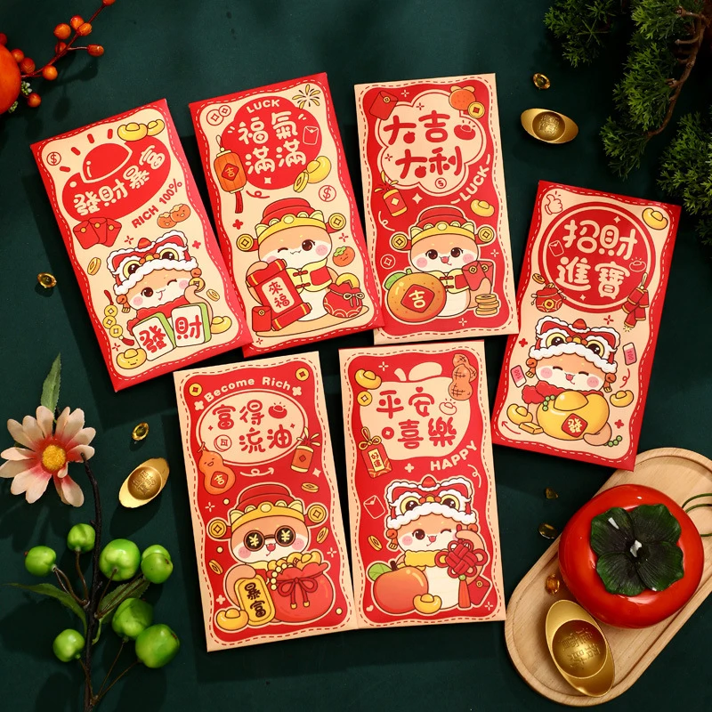 6Pcs Cartoon Snake Year Red Envelopes Cute Lucky Money Bag Spring Festival Red Packet Chinese New Year Red Envelopes Gift