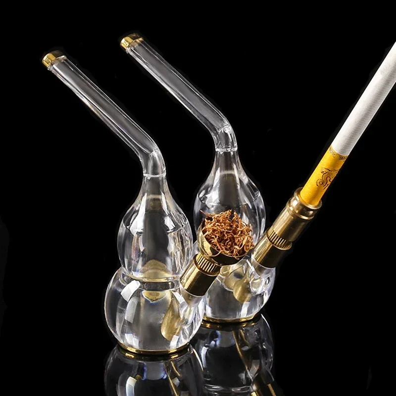 Portable Acrylic Gourd Water Smoking Pipe Microfilter Fashion Cigarette Filter Reusable Washable Tobacco Pipe Smoke Accessories