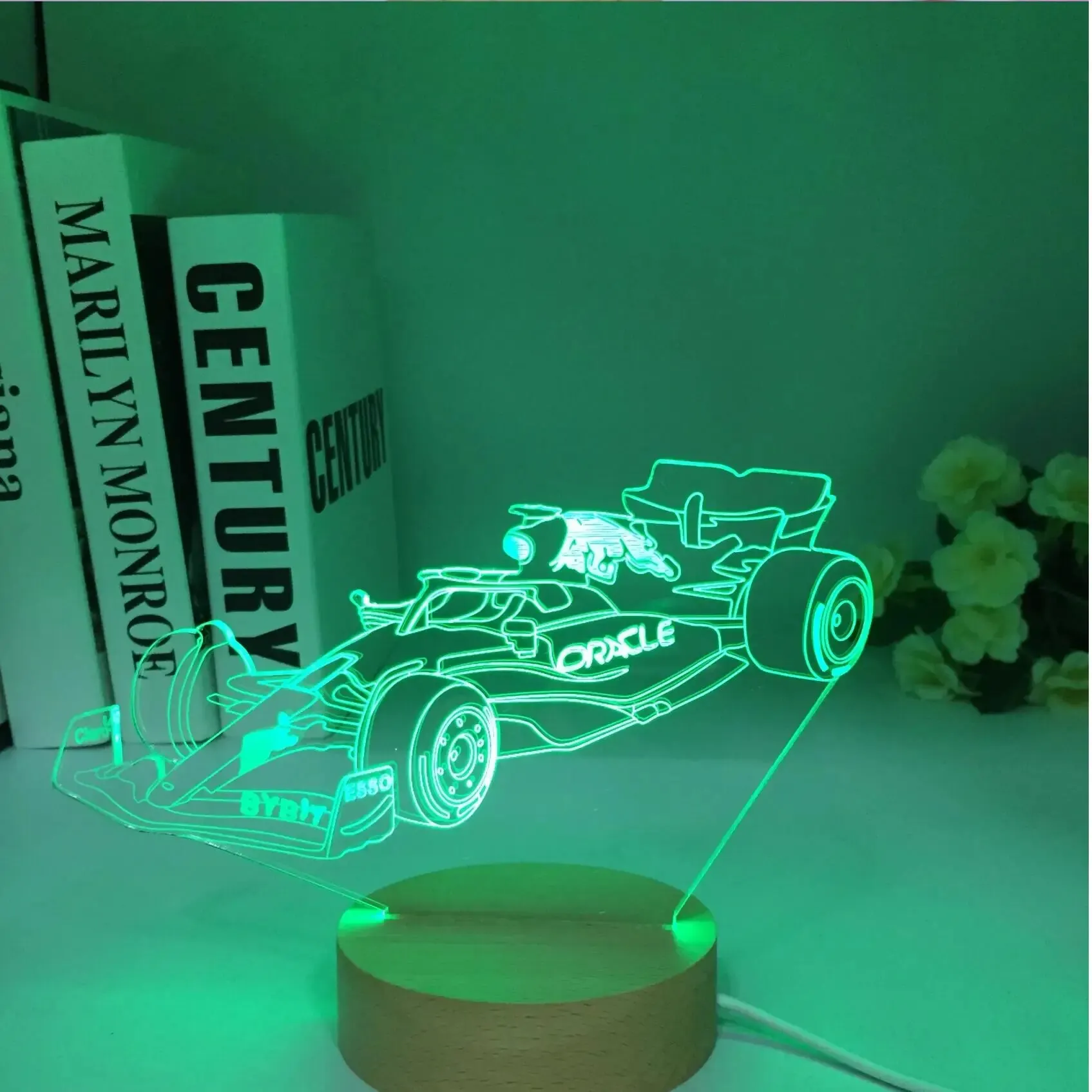 3D Illusion Lamp F1 Wooden Sports Car Nightlight for Child Bedroom Decor Color Changing Atmosphere Event Prize Led Night Light