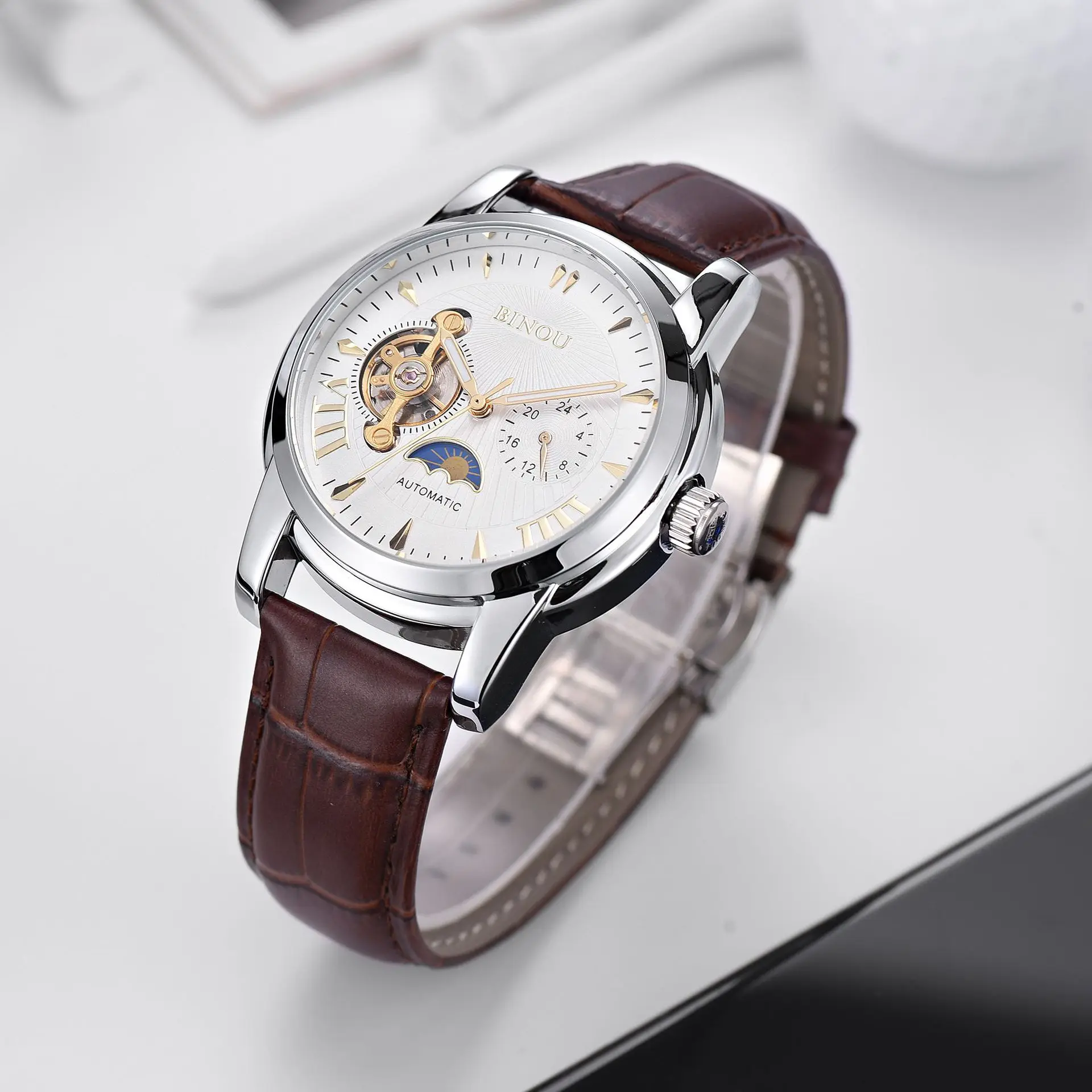 Men business watch fashion simple MAN Wrist watch Automatic Mechanical watch leather strap mechanical watches reloj hombre